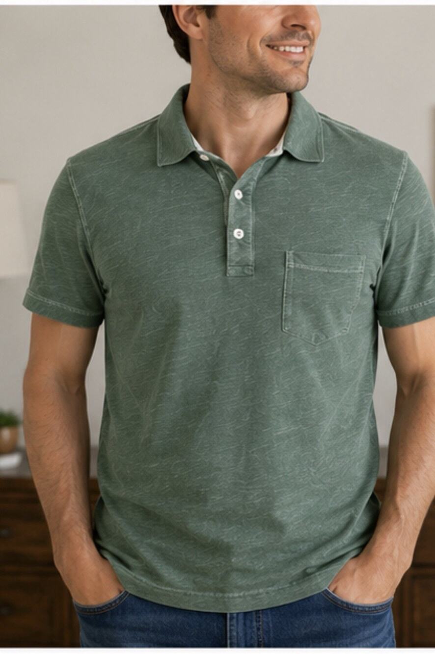 Cremieux Classics Polo Shirt Men’s Large Green Slub Knit Short Sleeve Pocket